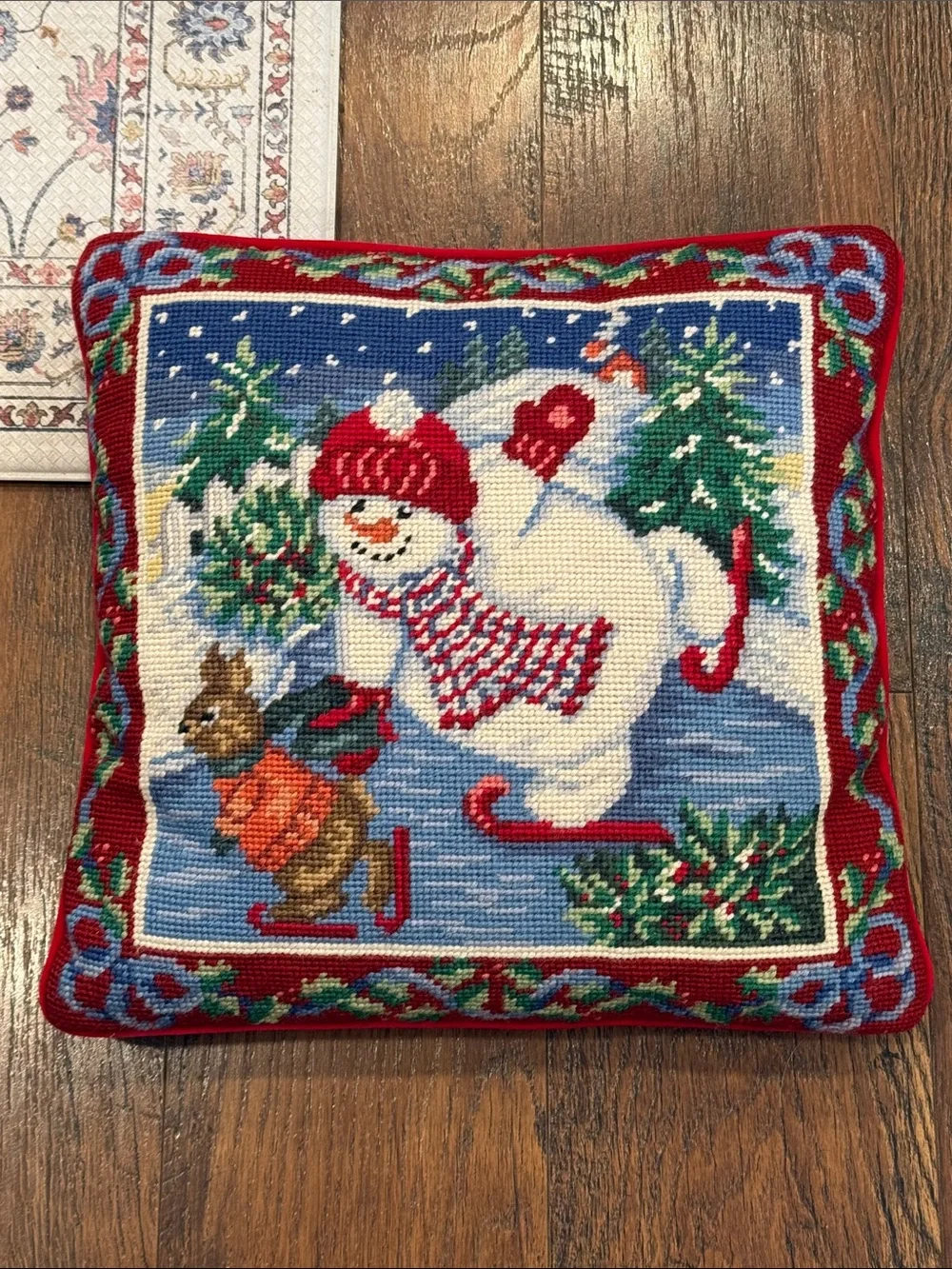 Needlepoint Snowman Pillow